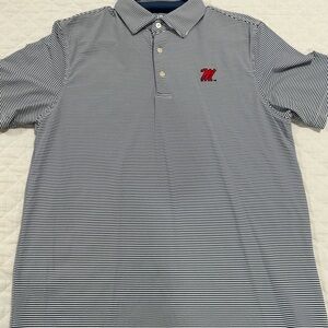 Southern Tide Men's Striped Polo Shirt - Navy and White with Ole Miss logo